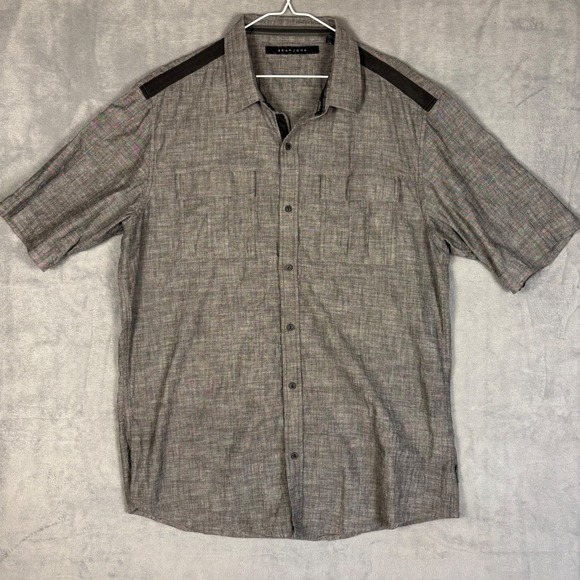 Sean John Other - Sean John Mens 2XL Gray Short Sleeve Button Down Shirt Cotton Contrast Shoulder